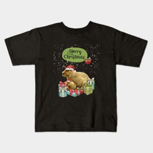 Capybara Merry Christmas and Christmas composition and gift box! Cute capybara Kids T-Shirt